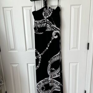 White House Black Market One Shoulder Black and White Dress